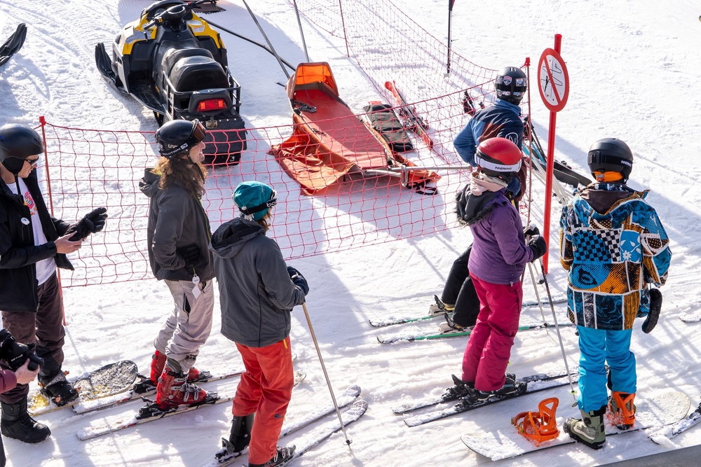 A group of skiers gather on the slopes at Afriski Mountain Resort (AP)