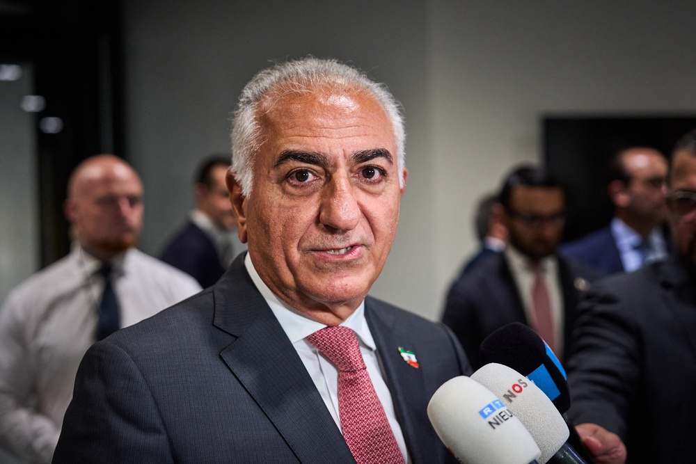 Son of Iran's last shah, opposition figure Prince Reza Pahlavi speaks to the press as he takes part in a roundtable discussion regarding the situation in Iran at the Dutch parliament in The Hague on July 6, 2026. (AFP/Getty)