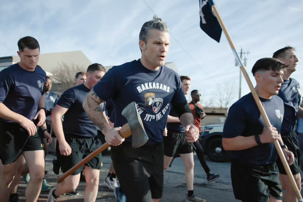The secretary has placed an emphasis on personal appearance standards and made a point of taking part in workouts with servicemembers to set an example (Department of Defense)