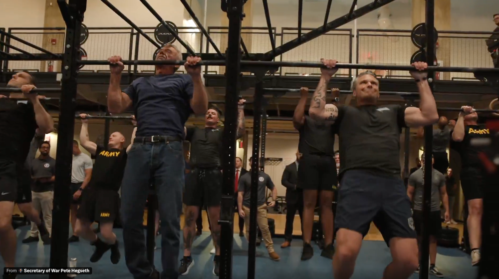 Last year, Hegseth and HHS Secretary Robert F. Kennedy Jr. took part in the so-called “Pete & Bobby Challenge,” in which participants attempt 100 push-ups and 50 pull-ups in under 10 minutes (Pete Hegseth)