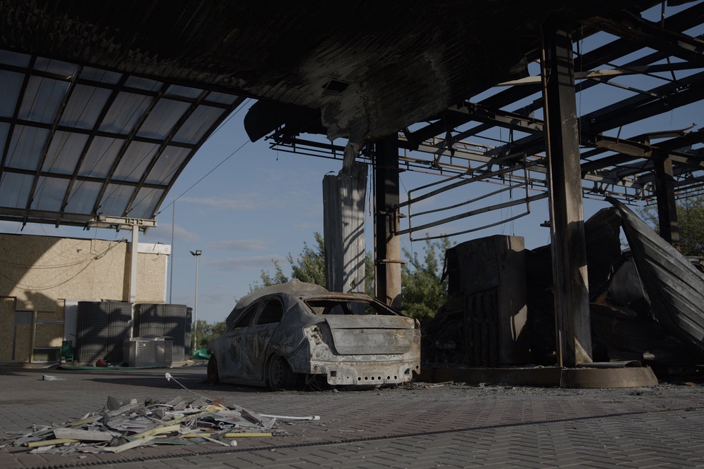 A destroyed petrol station in eastern Ukraine (Harry Stourton)