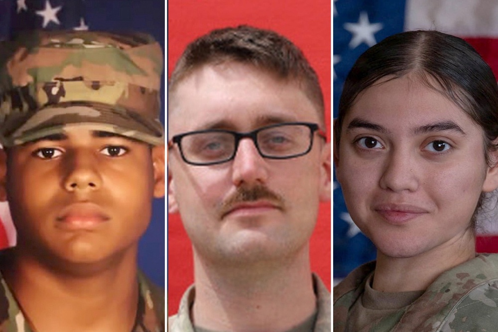 The three American soldiers who were killed in the Middle East (from left to right) Army Sgt Michael Emmanuel Swinton, Lt Tyler James Feehan and Pvt. Isabella Gonzales (US Army/U.S. Army Space and Missile Defense Command/)