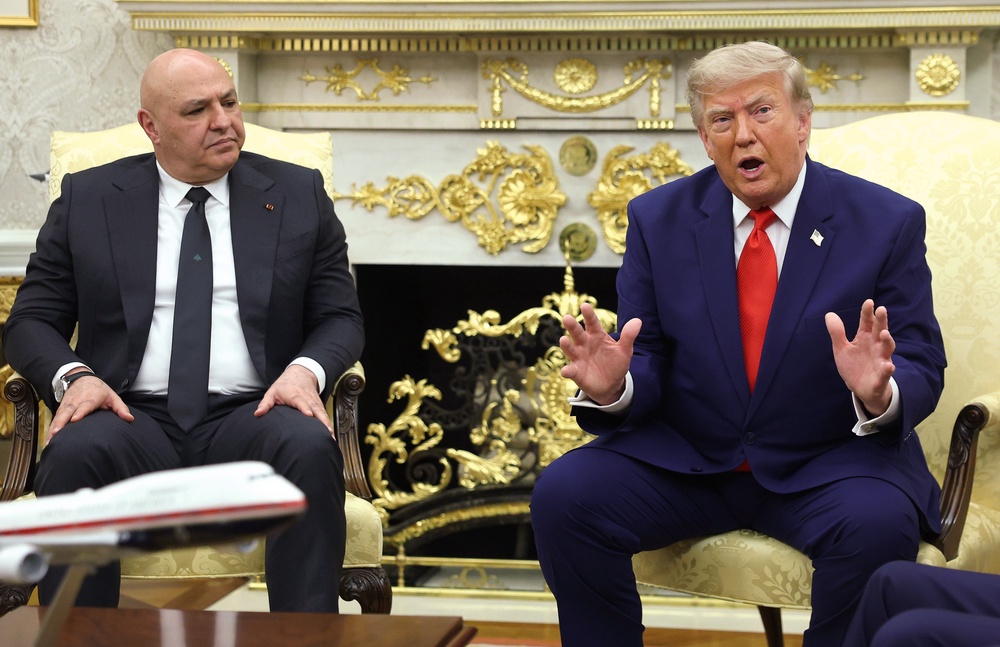 Trump spoke from the Oval Office Tuesday alongside Lebanese president Joseph Aoun. The US and Iran continue to launch attacks despite a ceasefire agreement weeks ago (Getty)