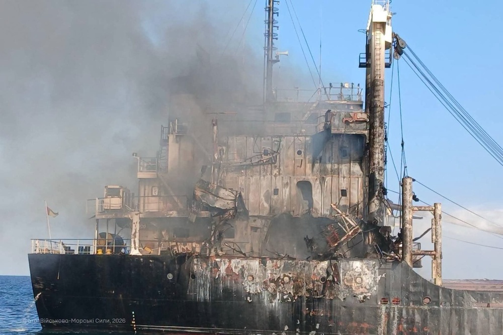 MV Golden Leo after it was allegedly struck by Russian missiles in the Black Sea on 19 July 2026 (@UA_NAVY)