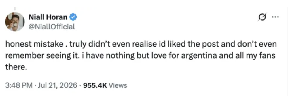 Niall responded to criticism from his Argentine fans on X (X/Twitter)