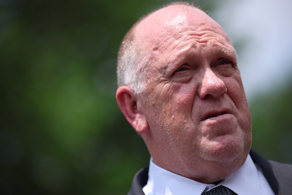 Border Czar Tom Homan speaks to reporters outside of the White House on July 20, 2026 (Getty)