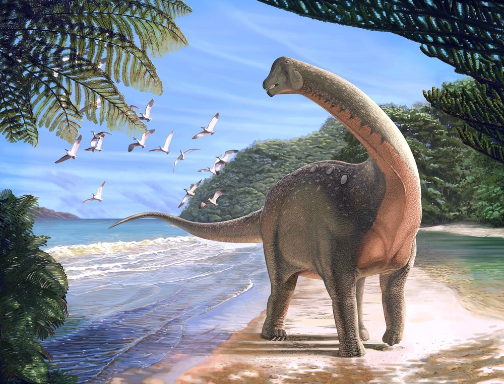 life reconstruction of the titanosaurian dinosaur Mansourasaurus shahinae (Carnegie Museum of Natural History)