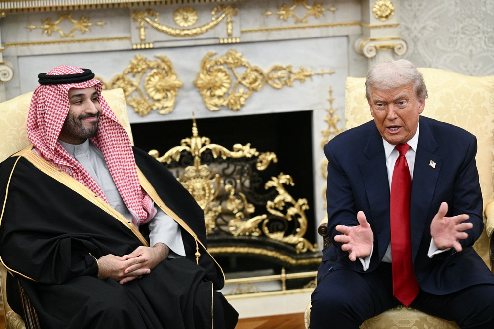 US President Donald Trump meets with Crown Prince and Prime Minister of the Kingdom of Saudi Arabia Mohammed bin Salman in the Oval Office (AFP/Getty)