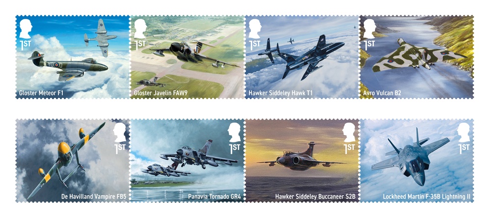The stamps showcase some of the UK military’s most iconic jet-powered aircraft (Royal Mail/PA) (PA Media)