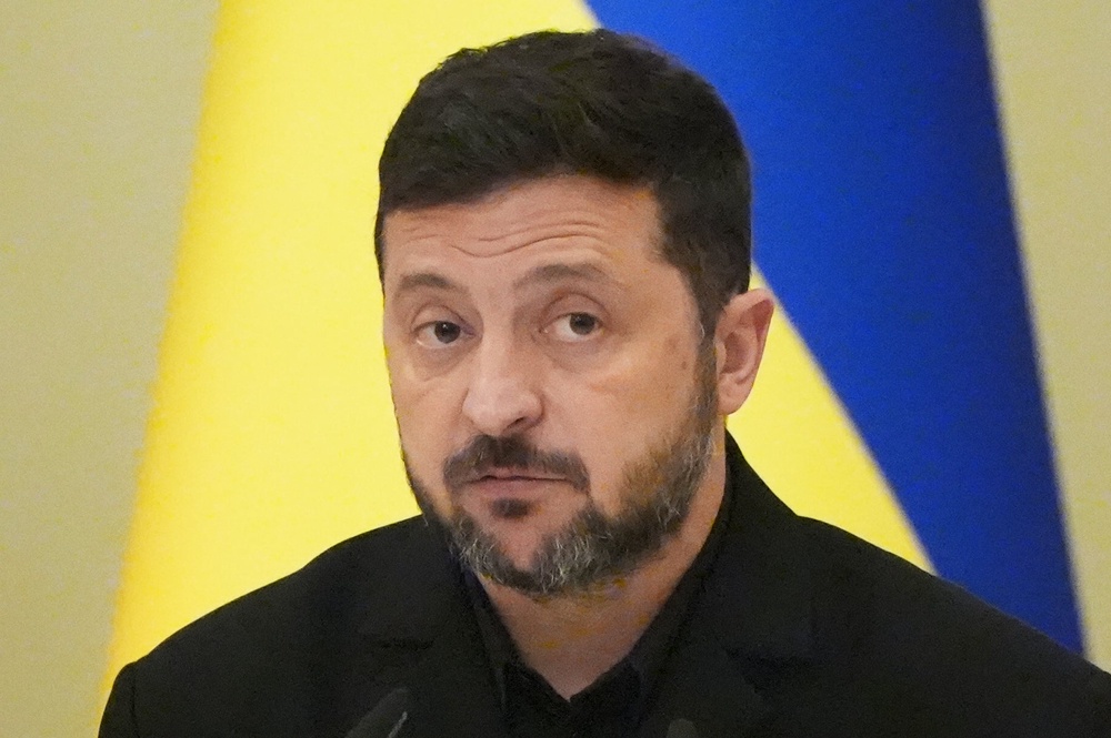 Ukrainian President Volodymyr Zelensky during a press conference with Taoiseach Micheal Martin at the Presidential Palace in Kyiv, Ukraine (Niall Carson/PA) (PA Wire)