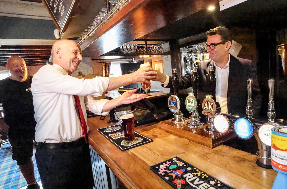 Prime Minister Andy Burnham and Chancellor John Healey at the Hare pub in Harlow, Essex (Richard Pohle/The Times/PA) (PA Wire)