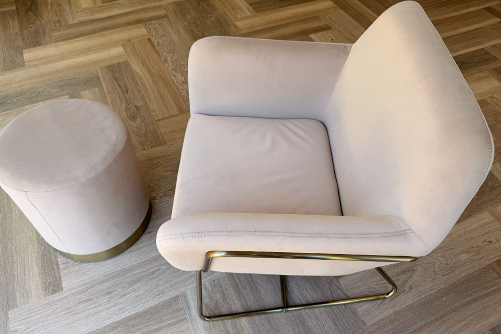 The smooth upholstered fabric softens the angular design (Emily Peck/The Independent)