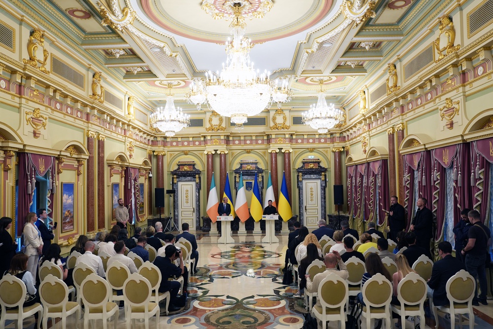Micheál Martin (left) and Volodymyr Zelensky during a press conference at the Presidential Palace in Kyiv (Niall Carson/PA) (PA Wire)