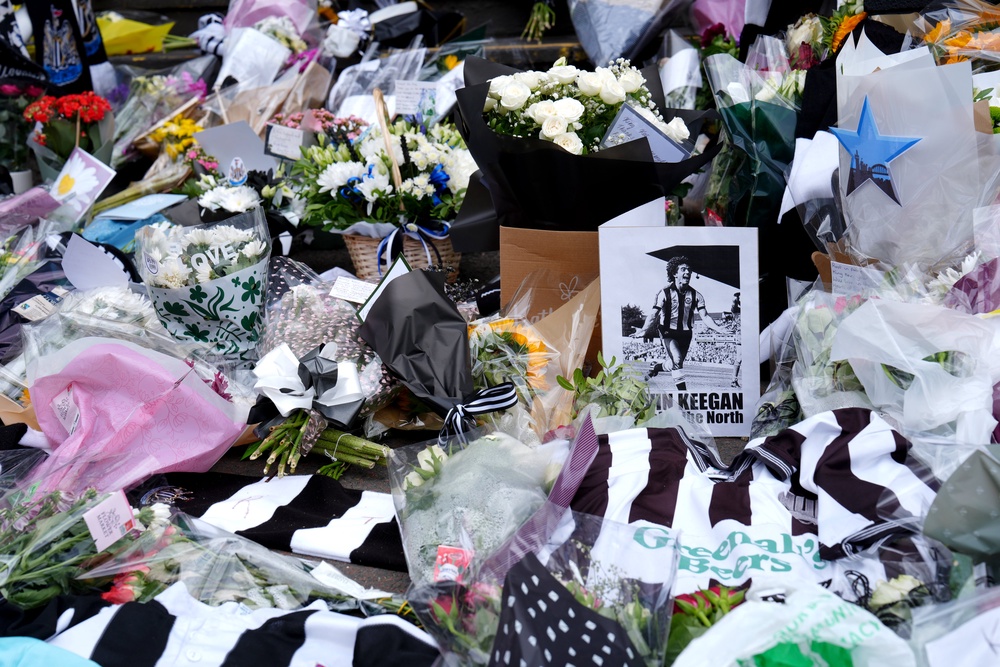 Tributes outside St James' Park, Newcastle to former England forward and manager Kevin Keegan who has died aged 75 (PA)