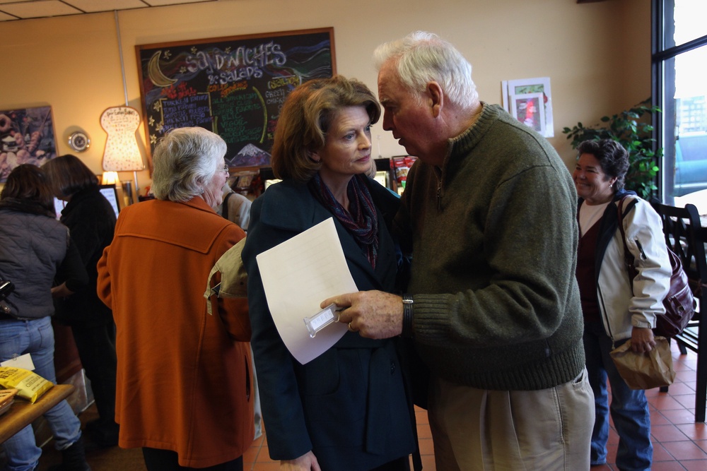 Until now, the most recent example of a Senate vacancy filled by a relative was Senator Lisa Murkowski, an Alaska Republican. Pictured: Lisa Murkowski speaks with her father Former Alaska Senator and Governor Frank Murkowski in 2010 (Getty Images)
