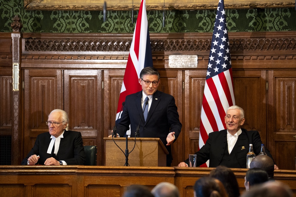 US House speaker Mike Johnson addressed MPs and peers during his visit to Parliament at the start of the year (Jordan Pettitt/PA) (PA Archive)