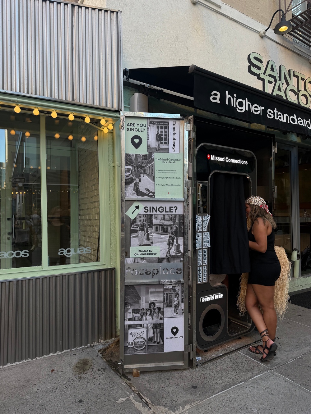 A tap of your card and $10 later, the photobooth churns out two physical strips of photos: one of you, and another of the stranger you’ve been paired with based on your answers (Ellie Muir / The Independent)