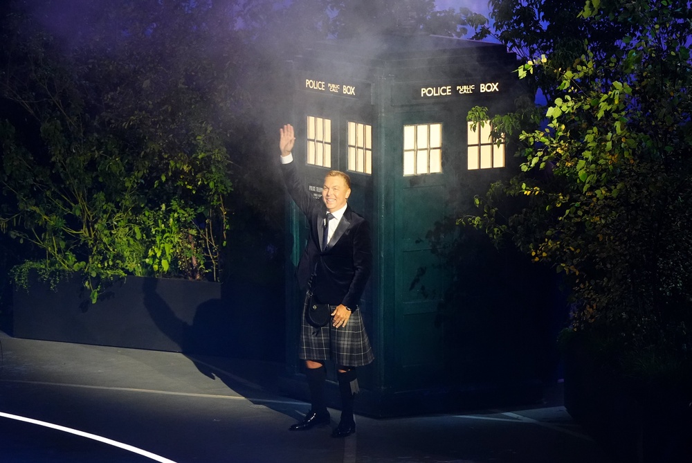 Sir Chris Hoy stepped out of the Tardis after a video was shown of it going across Scotland (Owen Humphreys/PA) (PA Wire)