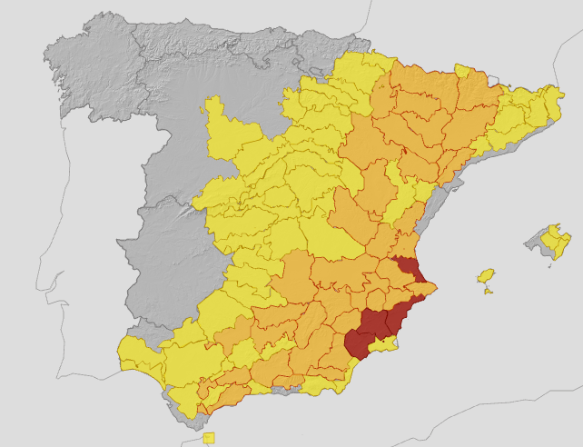 The Spanish forecaster says popular tourist regions in the southeast are at risk of severe temperatures (AEMET)