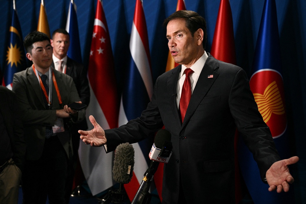 US Secretary of State Marco Rubio speaks to the press on the sidelines of the Association of Southeast Asian Nations (ASEAN) Foreign Ministers Meeting in Pasay, Metro Manila (Reuters)