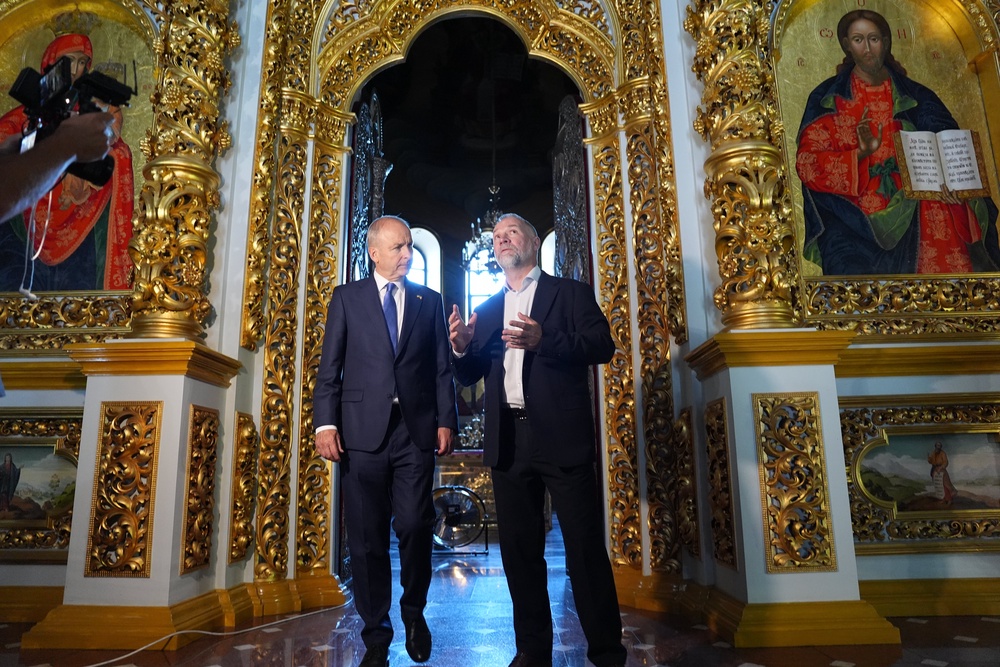Taoiseach Micheál Martin and Maksym Ostapenko, general director of the Lavra at the Dormition Cathedral (Niall Carson/PA) (PA Wire)