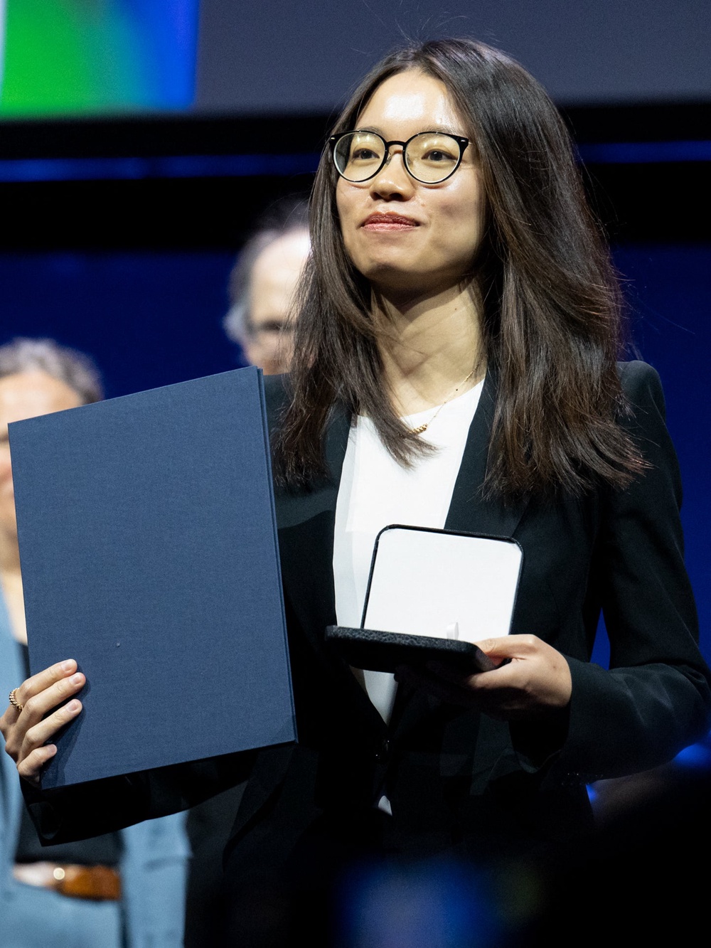 Chinese mathematician Hong Wang poses as she is awarded the 2026 Fields Medal during the International Congress of Mathematicians in Philadelphia (AFP/Getty)
