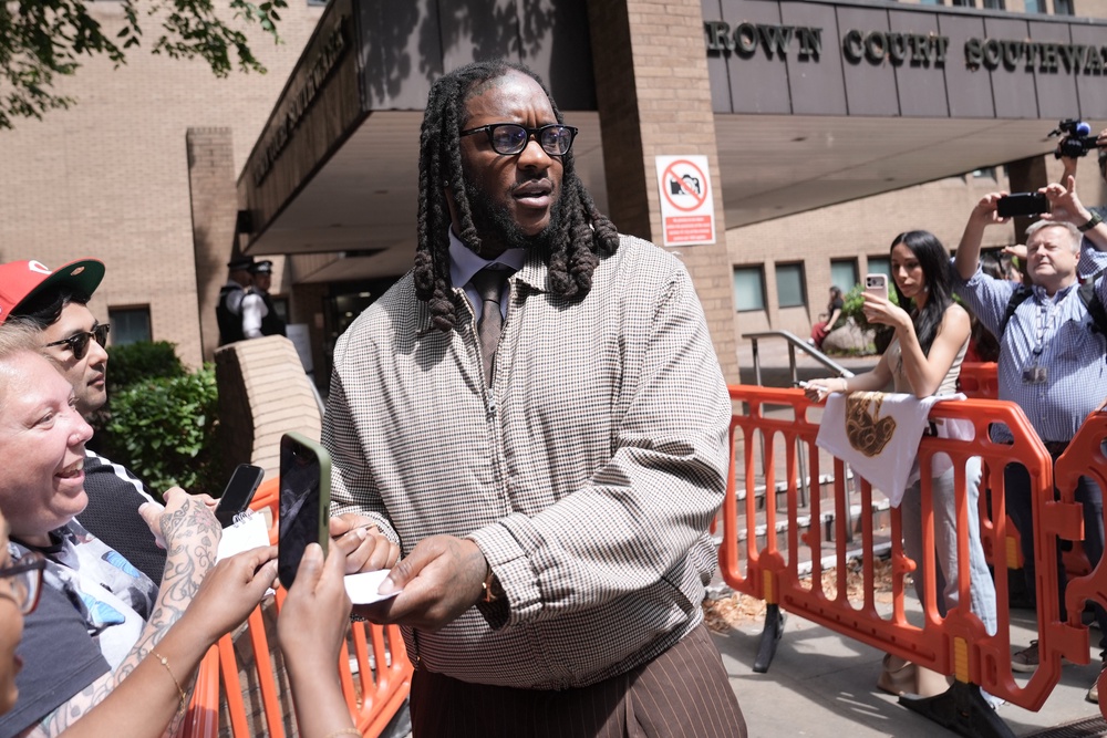 Omololu Akinlolu leaving Southwark Crown Court, south London, where he has pleaded guilty, alongside R&B singer Chris Brown, to affray after a confrontation at a Mayfair club in 2023 (PA)