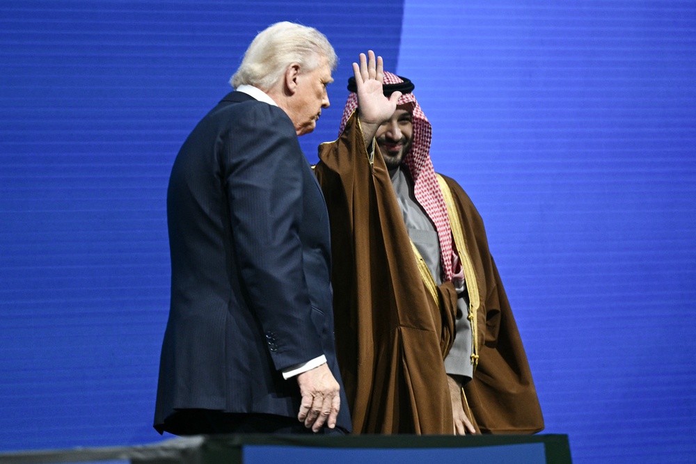 Trump’s post post surprised the Saudi officials, who had not signed on to the requirement of normalization with Israel, according to CNN. Pictured: Crown Prince and Prime Minister of the Kingdom of Saudi Arabia Mohammed bin Salman and Trump speak during the US-Saudi Investment Forum at the John F. Kennedy Center for the Performing Arts on November 19, 2025. (AFP via Getty Images)