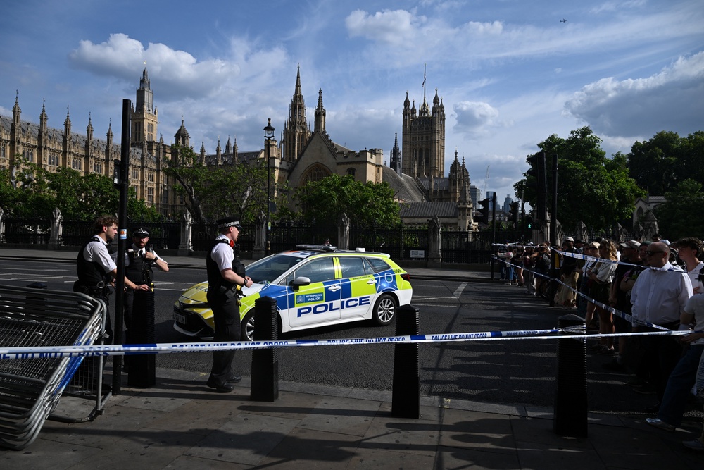 A police cordon near the site where a boat of the Metropolitan Police's Marine Policing Unit (MPU) struck Westminster Bridge (Reuters)