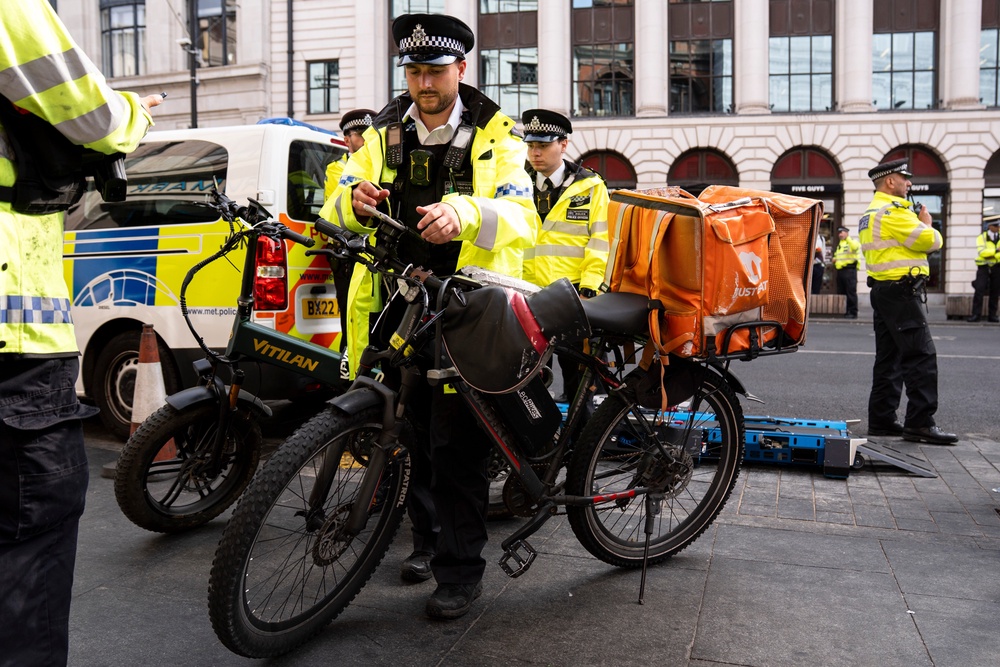 As part of Operation Lexand, officers seized 29 e-bikes and seven e-scooters near Tottenham Court Road Station on Friday (Ben Whitley/PA Wire)