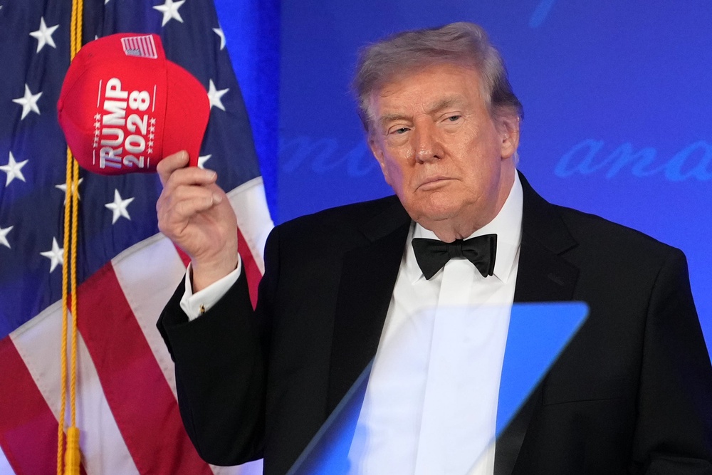 The president often wears a Trump 2028 hat, even though he has acknowledged he’s legally barred from seeking a third term (AP)