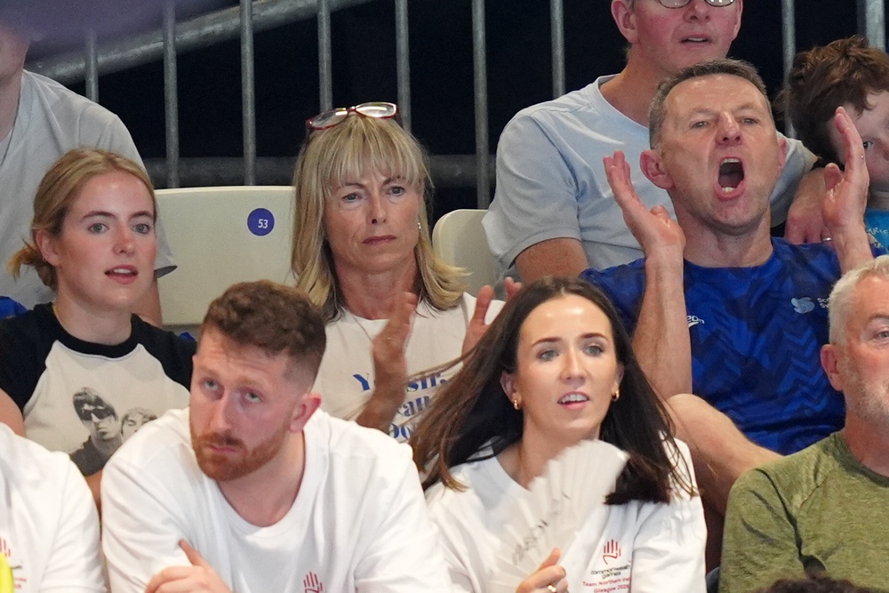 Amelie, Kate and Gerry McCann in the stands cheering on Sean McCann