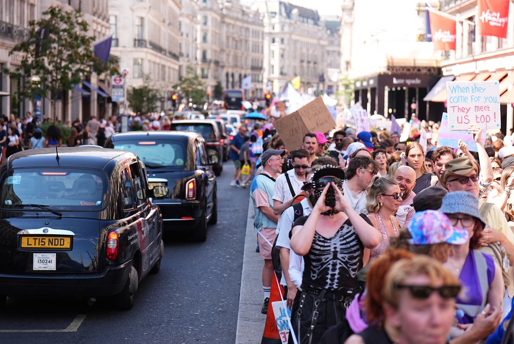 People take part in the London Trans+ Pride march in central London (Aaron Chown/PA) (PA Wire)