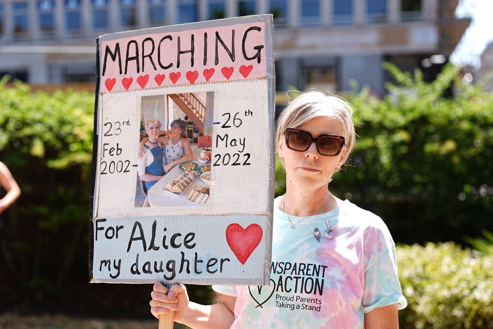Caroline Litman, co-founder of the parent advocacy group Transparent Action, who is marching in memory of her daughter Alice (Aaron Chown/PA) (PA Wire)