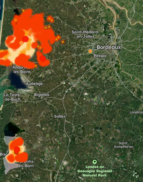FireMap reveals where wildfires have spread near Bordeaux (FireMap)