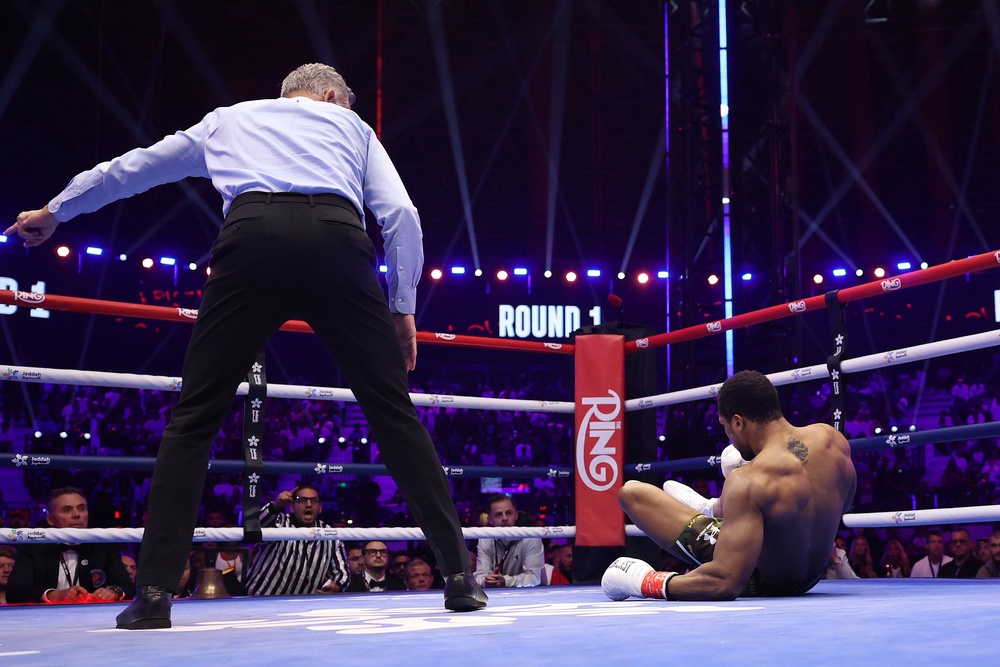 Anthony Joshua was knocked down within 30 seconds against Kritian Prenga (Getty)