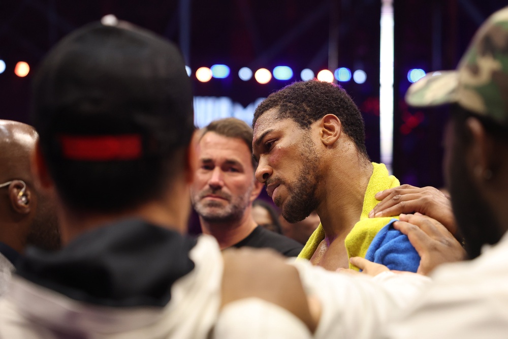 Joshua was clearly emotional in the ring after the fight (Getty)