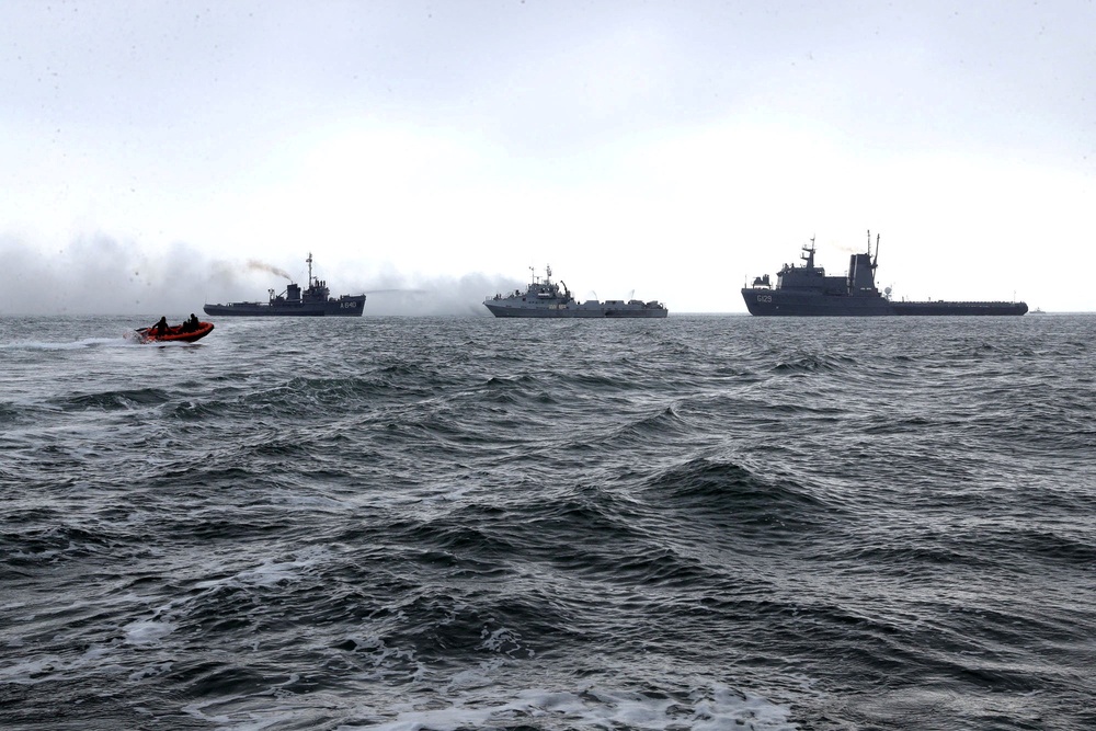 Navy ships of Iran and Azerbaijan move during an exercise between Iran and Azerbaijan in the Caspian Sea, Iran, in this picture obtained on 4 November 2024 (Reuters)