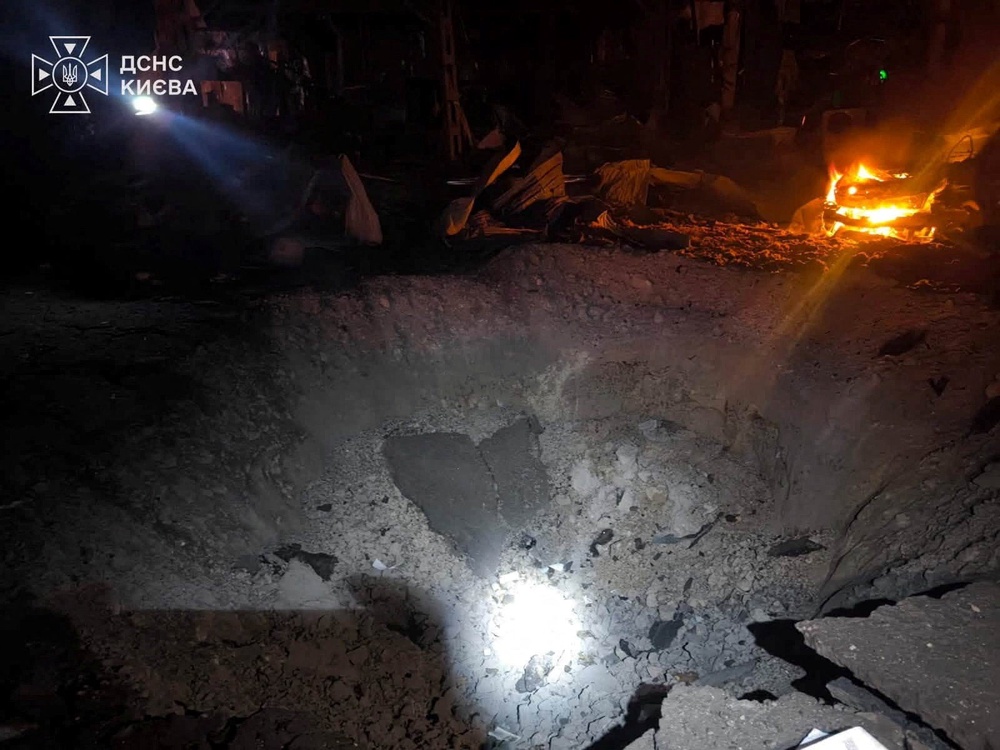A crater at a site of a Russian strike, amid Russia's attack on Ukraine, in a location given as Kyiv, Ukraine in this handout picture released on July 26, 2026. (Reuters)