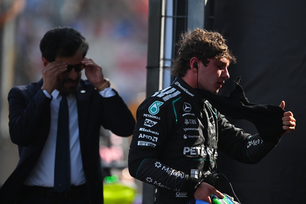Third placed Andrea Kimi Antonelli arrives in parc ferme during the F1 Grand Prix of Hungary at Hungaroring (Getty)