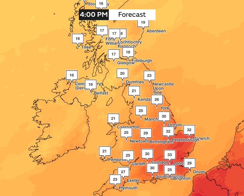 Wednesday will see parts of the country cross heatwave thresholds (Met Office)