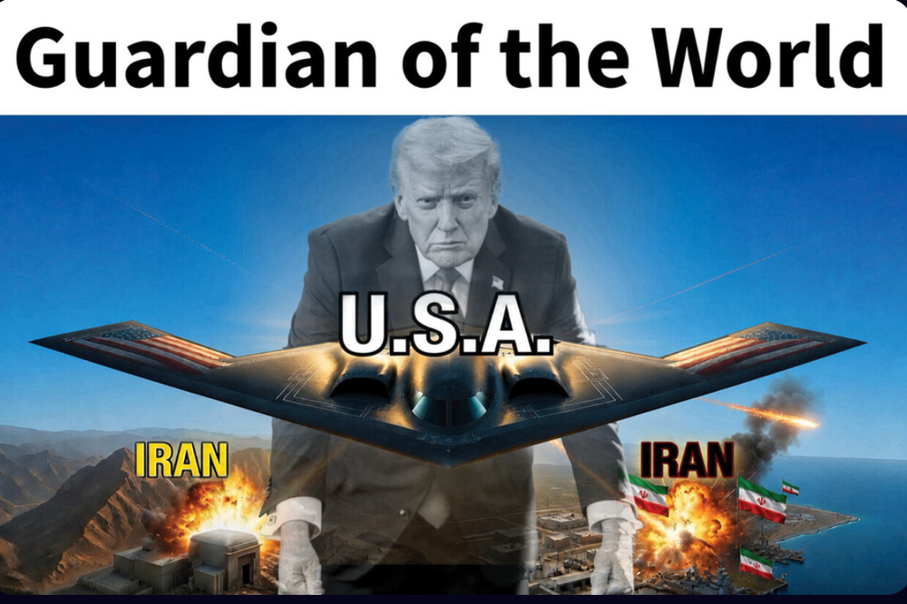 Trump also shared an image of explosions rocking Iran while he loomed over the country (@realDonaldTrump/Truth Social)