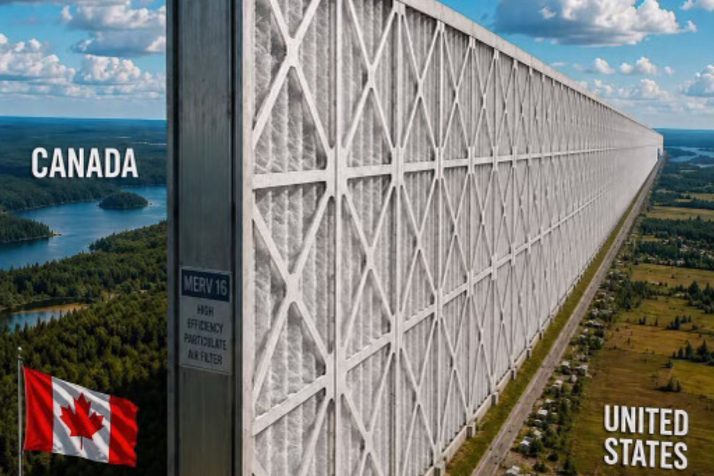 The president shared an AI-generated image of a wall dividing Canada and the US during his Truth Social blitz (@realDonaldTrump/Truth Social)
