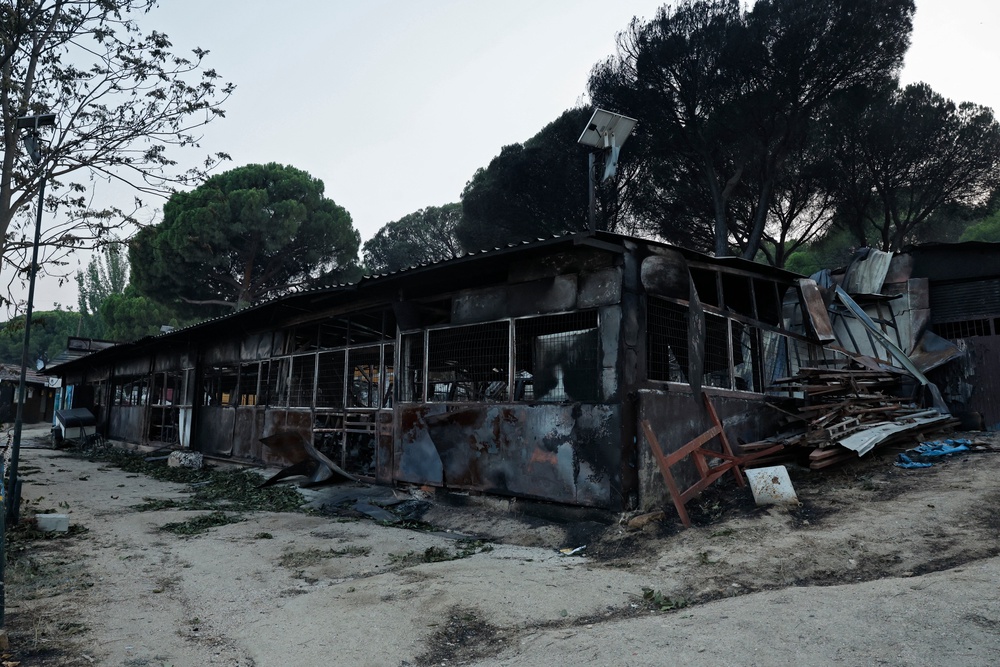 View of the burned El Ancla jetty at the San Juan Reservoir after a wildfire in Pelayos de la Presa, Madrid Community, Spain (AFP/Getty)