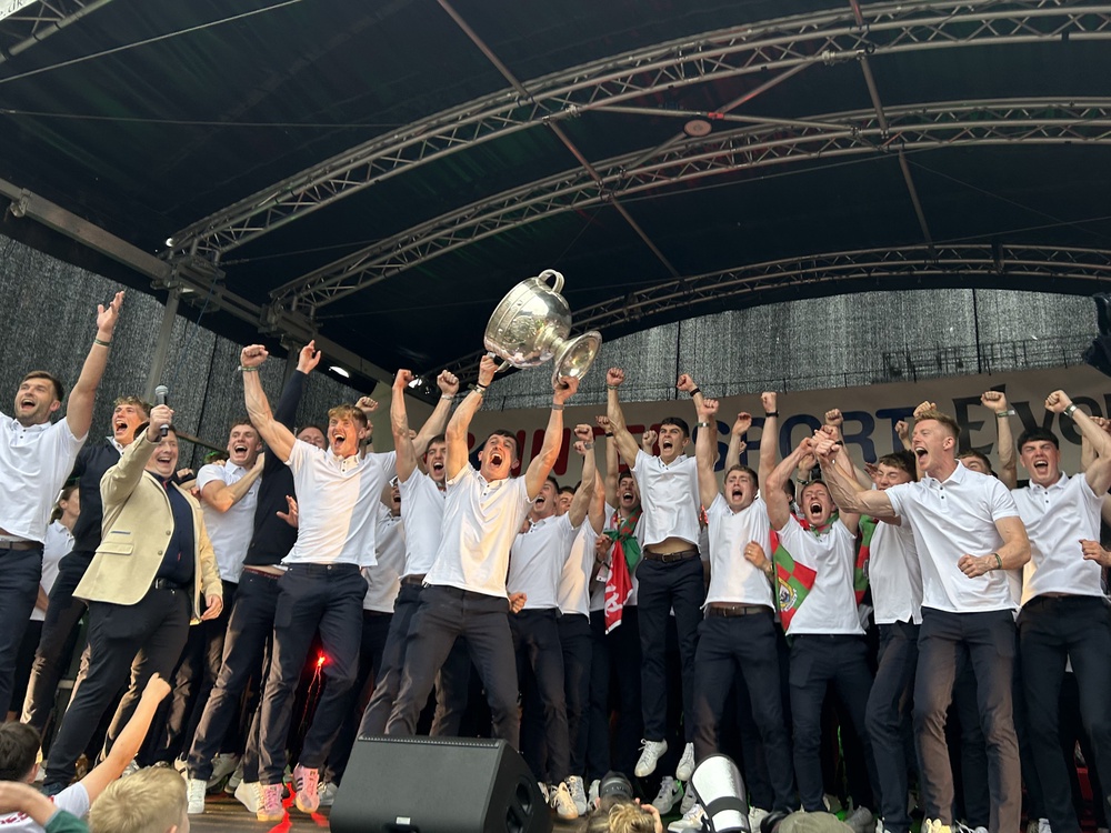Mayo Gaelic football players celebrate (PA) (PA Wire)