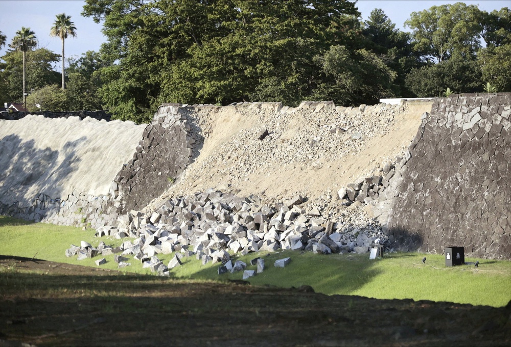 A collapsed part of Kumamoto Castle's stone walls after an earthquake (Reuters)