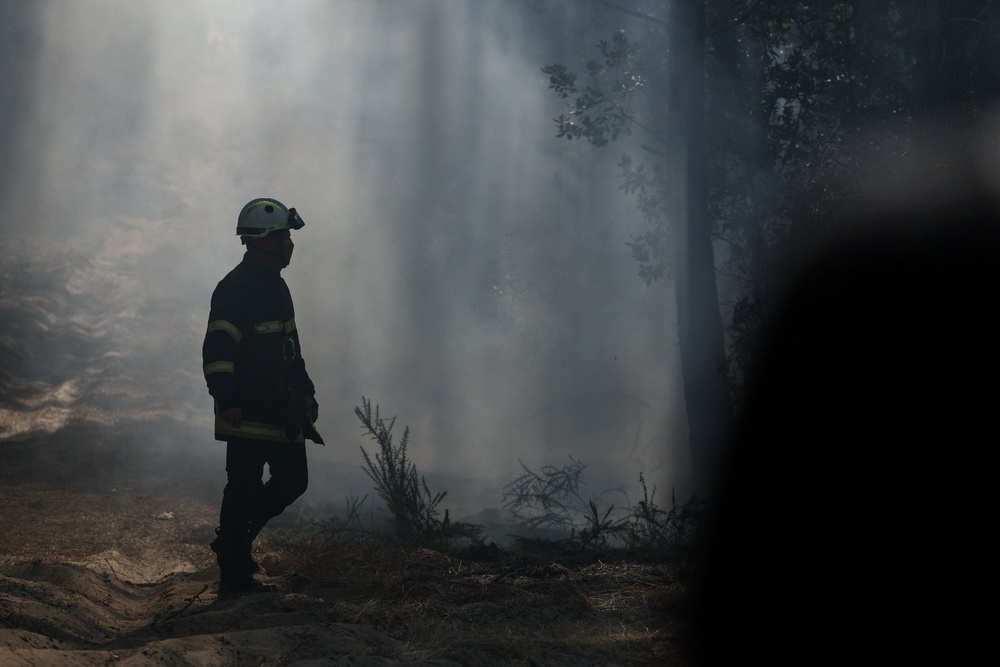 A firefighter amid smoke rising from hotspots at Le Grand Crohot (Reuters)