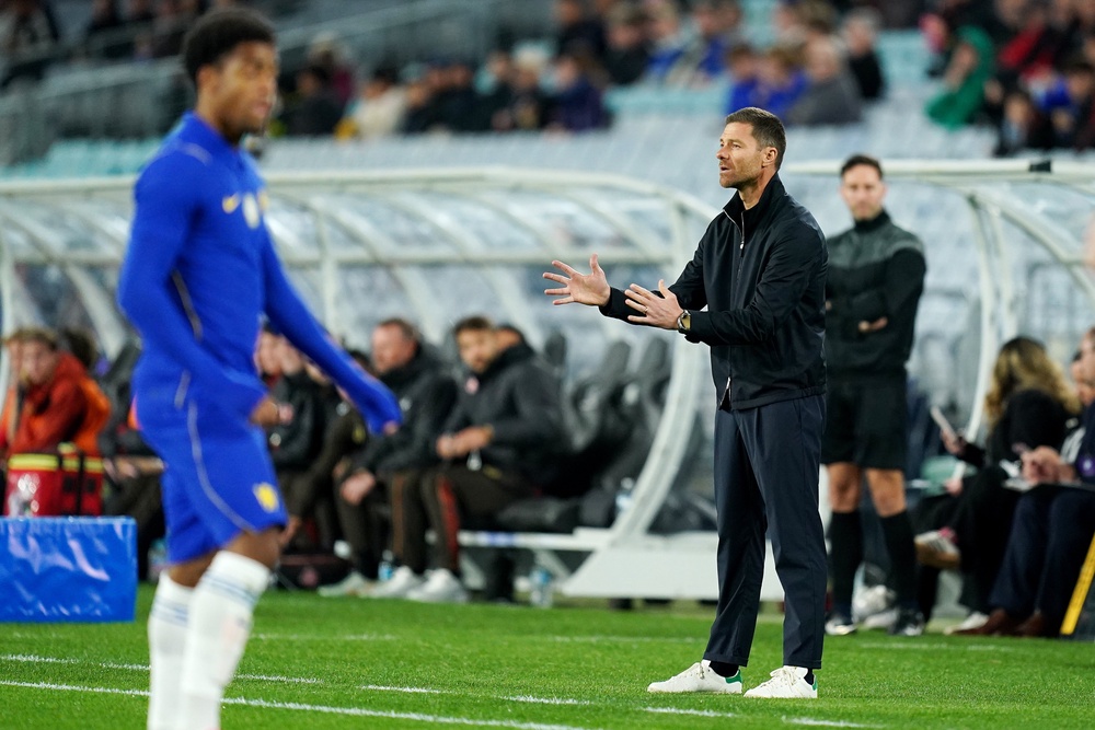 Xabi Alonso directs from the touchline against Western Sydney Wanderers (PA)