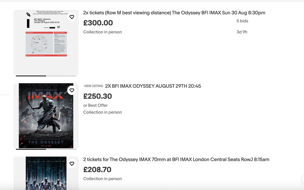 Tickets for ‘The Odyssey’ at the BFI IMAX are being placed on eBay (BFI IMAX)