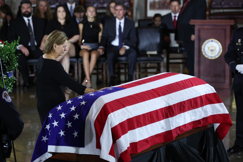 Sen. Darline Graham Nordone (R-SC) pays her respects over the casket during a memorial tribute for the late U.S. Sen. Lindsey Graham (Getty Images)